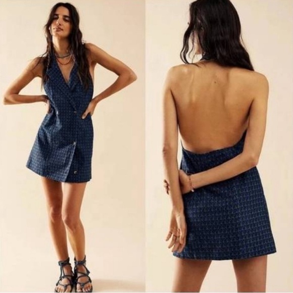 Free People Louie Blazer Mini Dress Halter Neck Open Back Size S - Picture 2 of 15